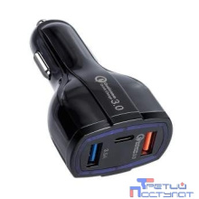 ORIENT QC-12V3B Автомобильное зарядное устройство с функцией быстрой зарядки, поддержка Quick Charge 3.0, 2xUSB-A + 1xUSB Type-C: QC выход - 5В,3.0A/ 9В,1.67А/ 12В,1.25А; 2,3 выходы - 5В,3.5А, цв