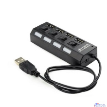 Gembird Разветвитель USB2.0  4xUSB, блок питания 2А, подсветка и выкл, кабель USB 55см, черный (UHB-U2P4-02A)