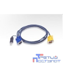 ATEN 2L-5203UP Кабель KVM  USB(Kлав+мышь)(Male)+HDB15(Male) <-> SPHD15(Male-2xMale) 3,0м., тонкий, черный.