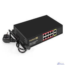 Exegate EX299021RUS Коммутатор неуправляемый ExeGate EDES-1010D.8PoE-96W (10-портовый UTP 10/100 Base-Tx: 8 портов IEEE 802.3af (PoE), мощность PoE: 25W, суммарно 96W, 2 порта RJ45 uplink, настенный/н