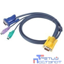 ATEN 2L-5206P Кабель KVM  PS/2(Kлав+мышь)(Male)+HDB15(Male) <-> SPHD15(Male) 6,0м., тонкий, черный.