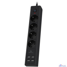 Cablexpert Сетевой фильтр Exnovo EXN-4-U4-B-2 (4р, 16А, 4 х USB, 3.4A, 2м, ур.защиты 4+) черный, коробка {22560}