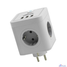 RITMIX RM-043 White Сетевой фильтр с кнопкой питания {16А, 4 розетки, 3 USB} {80003358}