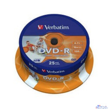 Verbatim  Диск DVD-R  4,7Gb 16x Cake Box Printable (25шт) (43538)