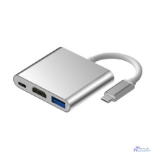 ORIENT Кабель-адаптер C028, USB3.1 Type-C (DisplayPort Alt mode) -> HDMI+USB 3.0+PD(Type-C), 4K@30Hz, 0.15 метра, серебристый (31062)