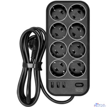 PowerCom Сетевой фильтр Powercom SP-08 USB03AB 1,8 m 1.8м (8 розеток) черный (коробка) (1928702)