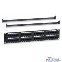 WRline Патч-панель 19" (2U), 48 портов RJ-45, категория 5e, Dual IDC, с задним кабельным организатором, цвет черный