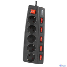 Filum Сетевой фильтр FL-SPL5-1.8M-BL, 2500 Вт., 5 розеток, защитные шторки, инд. выключатели, шнур 1.8 м., черный {00-01095523}