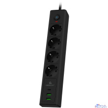 Cablexpert Сетевой фильтр Exnovo EXN-4-CU2-B-2 (4р, 16А, 1xType-C PD, 30Вт, 2 х USB, 2м, ур.защиты 4+) черный, коробка {22561}