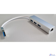 Bion переходник USB3.0 -> RJ-45/3*USB3.0, 1000mbps, алюминиевый корпус, 20 см [BXP-USBA-LAN-USB]