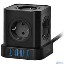 Cablexpert Сетевой фильтр Tower TWR-5-U4-B-2 (5р, 10А, 4 х USB, 3.1А, 2м, ур.защиты 4+) черный, коробка {22552}