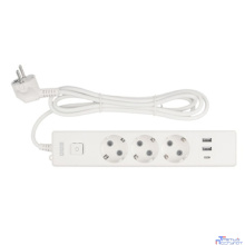 PowerCube Бытовой удлинитель (PC-5-2M) 3р с/з вык.,3USB, 3500 Вт, 16А, 1.9 м, 3*1,0 (белый) {22302}
