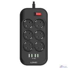 Perfeo LD_B4436 LDNIO SE6403/ Сетевой удлинитель 2м + ЗУ на 4 USB/ 6 розеток (медь) - 2500W/ USB - 17W/ Black&Gray