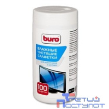 Салфетки BURO BU-Tscrl для экранов ЭЛТ мониторов/плазменных/ЖК телевизоров/мониторов с покрытием из стекла туба 100шт влажных [817440]