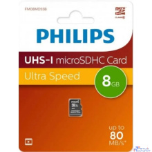 Micro SecureDigital 8GB Philips High Speed microSDHC Class 10 80MB/s (FM08MD55B/97)