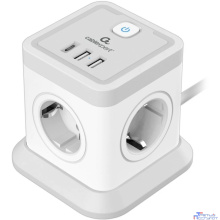 Cablexpert Сетевой фильтр Tower TWR-4-CU2-W-2 (4р, 10А, 1xType-C PD, 20Вт, 2 х USB, 2м, ур.защиты 2+) белый, коробка {22557}