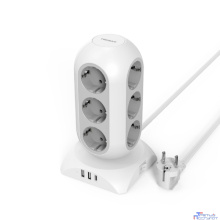 TESSAN TPS02-DE-C Сетевой фильтр с 12 розетками 220В, 2 USB-A портами, 1 USB-C портом и переключателем {80004242}