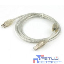 Кабель USB2.0 Cablexpert AM/BM, медь, двойн.экран, фер.кольцо, Pro, 4.5м, прозрач, пакет (CCF-USB2-AMBM-TR-15)