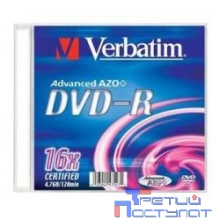 Verbatim  Диски DVD-R Verbatim 16-x, 4.7 Gb, (Slim Case) [43547] (отпускать поштучно)