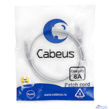 Cabeus PC-UTP-RJ45-Cat.6a-1m-LSZH Патч-корд U/UTP, категория 6а (10G), 2xRJ45/8p8c, неэкранированный, серый, LSZH, 1м