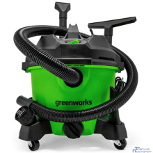 Greenworks Строительный пылесос, {Мощность 1300 Вт; Объем 34 л; Сухая уборка/сбор воды; шланга 3 м; кабеля 3 м; Функция выдувания воздуха; 8,4 кг} [4701207]
