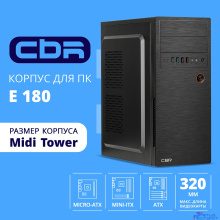 CBR Корпус ATX Miditower E180, c БП ATX450-12EC (450W/120mm), 2*USB 3.0, 2*USB 2.0, HD Audio+Mic, Black [PCC-ATX-E180-USB32-USB22-450W]