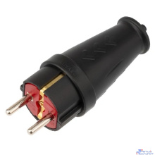 Rexant (111-200) Вилка влагозащищенная прямая COMPACT, с/з, 16А, IP44 каучук, черная