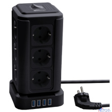 RITMIX RM-2124 Black Сетевой фильтр с кнопкой питания {16А,12 розеток, 4 выхода USB Type А 5 В, 3,1 А, 2 м } {80003363}