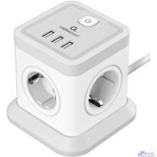 Cablexpert Сетевой фильтр Tower TWR-4-U3-W-2 (Tower 4р, 10А, 3xUSB, 3.1А, 2м, ур.защиты 2+) белый, коробка {22556}