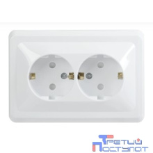 Iek ERV24-K01-16-DM РСш12-3-ВБ Розетка 2местн. с з/к c защ.штор. 16А ВЕГА (белый) IEK