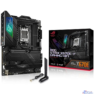 ASUS ROG STRIX X670E-F GAMING WIFI (Socket AM5, ATX, 4xDDR5(128GB), DP/HDMI, 1xPCIe 5.0x16/1xPCIe 4.0x16/1xPCIe 3.0, 1xLAN (2.5GbE), Wi-Fi, BT, 4xSATA 6Gb/s, 4xM.2, 3xType-C, 7xUSB 3.2, 2xUSB 2.0)