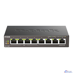 D-Link DGS-1008P/F3A Неуправляемый коммутатор с 8 портами 10/100/1000Base-T (4 порта PoE 802.3af/at, PoE-бюджет 60 Вт)