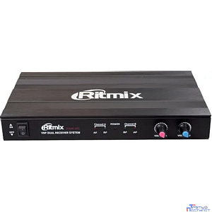 RITMIX RWM-221 black {2 микрофона, 87.5 - 92 МГц,  2 канала, ±0,005%, 40-20000 Гц, 600 Ом, –60±3 дБ, 80 дБ, макс девиация: 10 КГц}