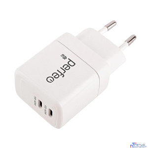 PERFEO Сетевое зарядное устройство с двумя разъемами TYPE-C, GaN, 40W, белый (I4662)