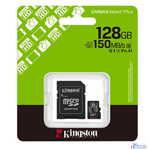 Micro SecureDigital 128GB Kingston Canvas Select Plus Gen3 150MB/s A1, с адаптером