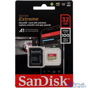 Micro SecureDigital 32GB SanDisk microSDXC Class 10 UHS-I A1 C10 V30 U3 Extreme 100MB/s