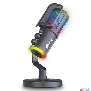 RITMIX RDM-178 USB Gaming Black {подк Type-C - USB A / Type-C, Jack 3,5 мм на наушники, подсветка, шумоподавление; размеры микрофона: 5 * 15* 5 см}