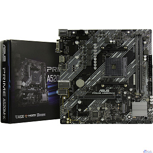 ASUS PRIME A520M-K (Socket AM4, mATX, 2xDDR4(64GB),  VGA/HDMI 2.1, 1xPCIe 3.0x16/2xPCIe 3.0, 1xLAN, 4xSATA 6Gb/s, 1xM.2, 4xUSB 3.2, 2xUSB 2.0, 1xPS/2)