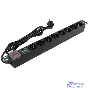 Exegate EX280846RUS Блок розеток ExeGate ServerPro PDU-19H807 Al-8S-EU2-SW-SPD1, 19",1U,алюм, 8Sch, евровилка, 2м, SPD1