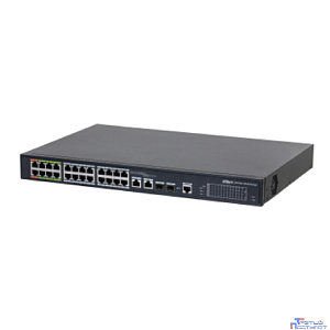 DAHUA DH-LR2226-24ET-360 26-портовый управляемый коммутатор с ePoE, уровень L2, 24xRJ45 100Mb PoE, 2хКомбо SFP/RJ45 1Gb uplink, суммарно 360Вт, коммутация 8.8 Гбит/с, MAC-таблица 4К