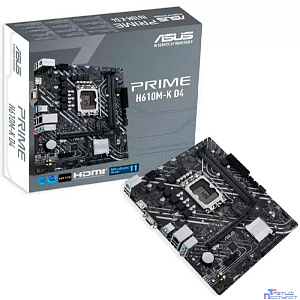 ASUS PRIME H610M-K D4 (Socket 1700, mATX, 2xDDR4(64GB), VGA/HDMI 2.1, 1xPCIe 4.0x16/1xPCIe 3.0/1xLAN, 4xSATA 6Gb/s, 1xM.2, 2xUSB 3.2, 4xUSB 2.0, 1xPS/2)