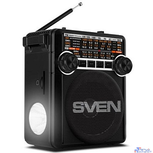 SVEN SRP-355, черный, радиоприемник (мощность 3 Вт (RMS), FM/AM/SW, USB, SD/microSD, фонарь, встроенный аккумулятор)
