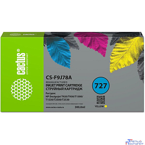 Картридж струйный Cactus CS-F9J78A 727 желтый (300мл) для HP DJ T920/T930/T1500/T1530/T2500/T2530