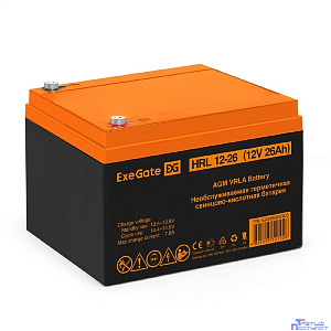 Exegate EX285663RUS Аккумуляторная батарея ExeGate HRL 12-26 (12V 26Ah, клеммы F3 (болт М5 с гайкой))