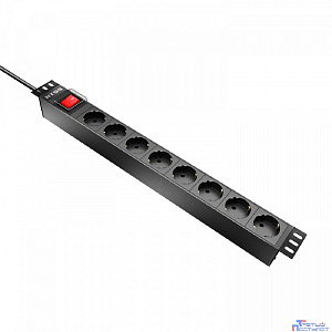 NTSS Блок розеток NTSS, 19", 1U, алюминий, 1ф10А, 2.3кВт, (8) Schuko CEE , выкл. с подсв.и  крыш., вх. 60320 С14 NTSS-PDU-DA1016