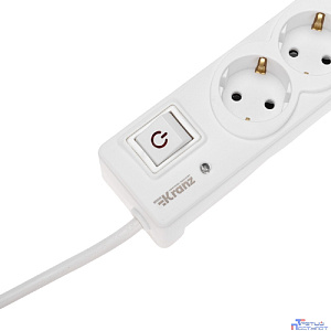 Kranz (13-4700) Фильтр сетевой 5 гнезд, 3м, 3х1,5мм?, с автовыкл, 2 USB, белый