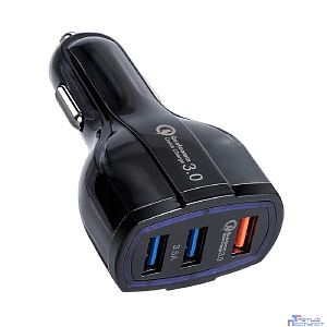 ORIENT CAR QC-12V3W Автомобильное зарядное устройство с функцией быстрой зарядки{поддержка Quick Charge 3.0, 3xUSB-A: QC выход - 5В,3.0A/ 9В,1.67А/ 12В,1.25А; 2,3 выходы - 5В,3.5А} черный