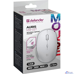 Defender Auris MB-027 { Беспроводная оптическая мышь,белый,4D,800-1600dpi,бесшумн } [52028]