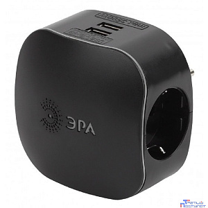 ЭРА Б0046364 Разветвитель электрический SP-3e-USB-BLACK на 3 розетки + 2 USB с заземлением со шторками 16А черный