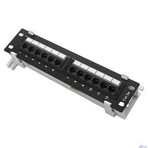 Настенная патч-панель NEOMAX [NM-PP-WM12P-UC5E-D-111-BK] 12 портов, кат.5E, UTP, Dual IDC, цвет черный